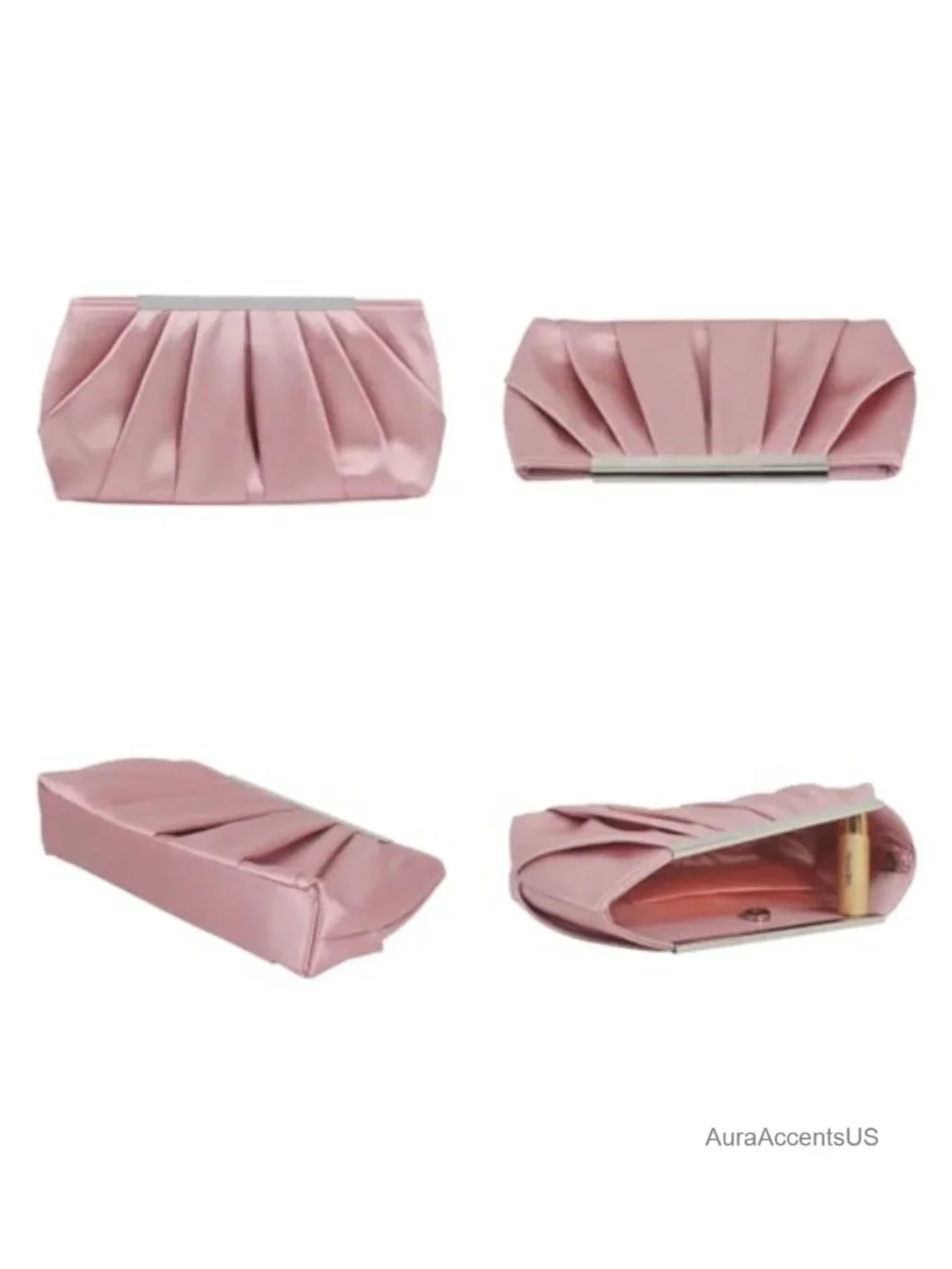 Elegant Pleated Satin Evening Clutch Bag with Detachable Chain